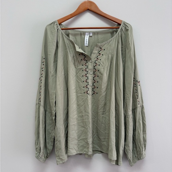 grace & karma Tops - Embroidered Sage Green Boho Tunic Top
